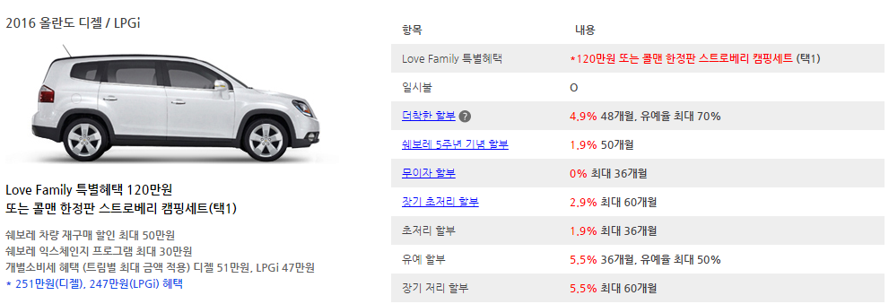 올란도 6월 판매조건